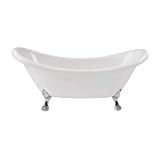 MAYKKE Mona 71' Bath Oval Acrylic Freestanding Clawfoot Tub White Double Slipper Bathtub with Feet in Polished Chrome Finish for Bathroom, Shower Drain Included, cUPC certified XDA1412001