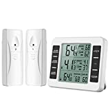 ORIA Refrigerator Thermometer, Wireless Digital Freezer Thermometer with 2 Wireless Sensors, Temperature, Audible Alarm, Min and Max Display, LCD Display for Home, Restaurants (Battery not Included)