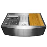 AKDY Handmade Workstation Ledge 33-inch Farmhouse Apron Mount Kitchen Sink Single Bowl in Stainless Steel 33' x 20' x 9' with Drying Rack & Cutting Board