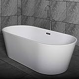 Woodbridge 59' Acrylic Freestanding Bathtub Contemporary Soaking Tub with Brushed Nickel Overflow and Drain, B-0014 / BTA1514