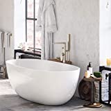 MAYKKE Barnet 61' Acrylic Bathtub Retains Heat White Modern Oval Freestanding Comfortable Soaking Tub in Bathroom Lavatory, Shower cUPC certified, Drain & Overflow Assembly Included XDA1407001