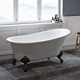 61' Cast Iron Slipper Clawfoot Freestanding Tub with NO Faucet Holes & Oil Rubbed Bronze Feet-'Chariton'