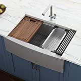 Ruvati Verona RVH9200 33' Apron-front Workstation Farmhouse Single Bowl Kitchen Sink, Stainless Steel, 16 Gauge