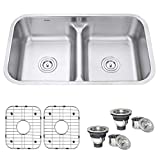 Ruvati 32-inch Low-Divide 50/50 Double Bowl Undermount 16 Gauge Stainless Steel Kitchen Sink – RVM4350