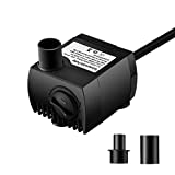 VicTsing 80 GPH (300L/H, 4W) Submersible Water Pump for Pond, Aquarium, Fish Tank Fountain Water Pump Hydroponics with 5.9ft (1.8M) Power Cord (Black)
