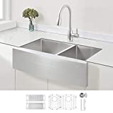 ZUHNE 33-Inch 60/40 Double Bowl Stainless Steel Farmhouse Kitchen Sink, 16-Gauge