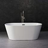 Woodbridge Acrylic Freestanding Bathtub Contemporary Soaking Tub with Brushed Nickel Overflow and Drain, BTA1514, 59' B-0014