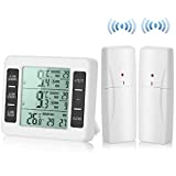 【Upgraded Version】Esnow Refrigerator Thermometer Wireless Digital Freezer Thermometer Digital Sensor with 2PCS Sensors Temperature Monitor and Audible Alarm for Indoor / Outdoor (Battery not Included)