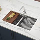 Ruvati RVH8350 33-inch Workstation Ledge 50/50 Double Bowl Undermount 16 Gauge Stainless Steel Kitchen Sink