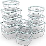 Razab 24 Pc Glass Food Storage Containers Airtight Lids Microwave/Oven/Freezer & Dishwasher Safe - Steam Release Valve BPA/ PVC-Free -Small & Large Reusable Round, Square & Rectangle Bento Containers