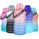 Giotto Large 1 Gallon Motivational Water Bottle with Paracord Handle & Removable Straw - Leakproof Tritan BPA Free Fitness Sports Water Jug with Time Marker-1G-Pink/Blue Gradient